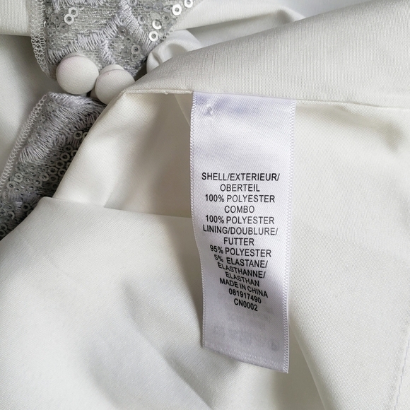 Adrianna Papell Silver White Lace Sequin Blouson Column Gown Brigerton Size 4 - Picture 12 of 13